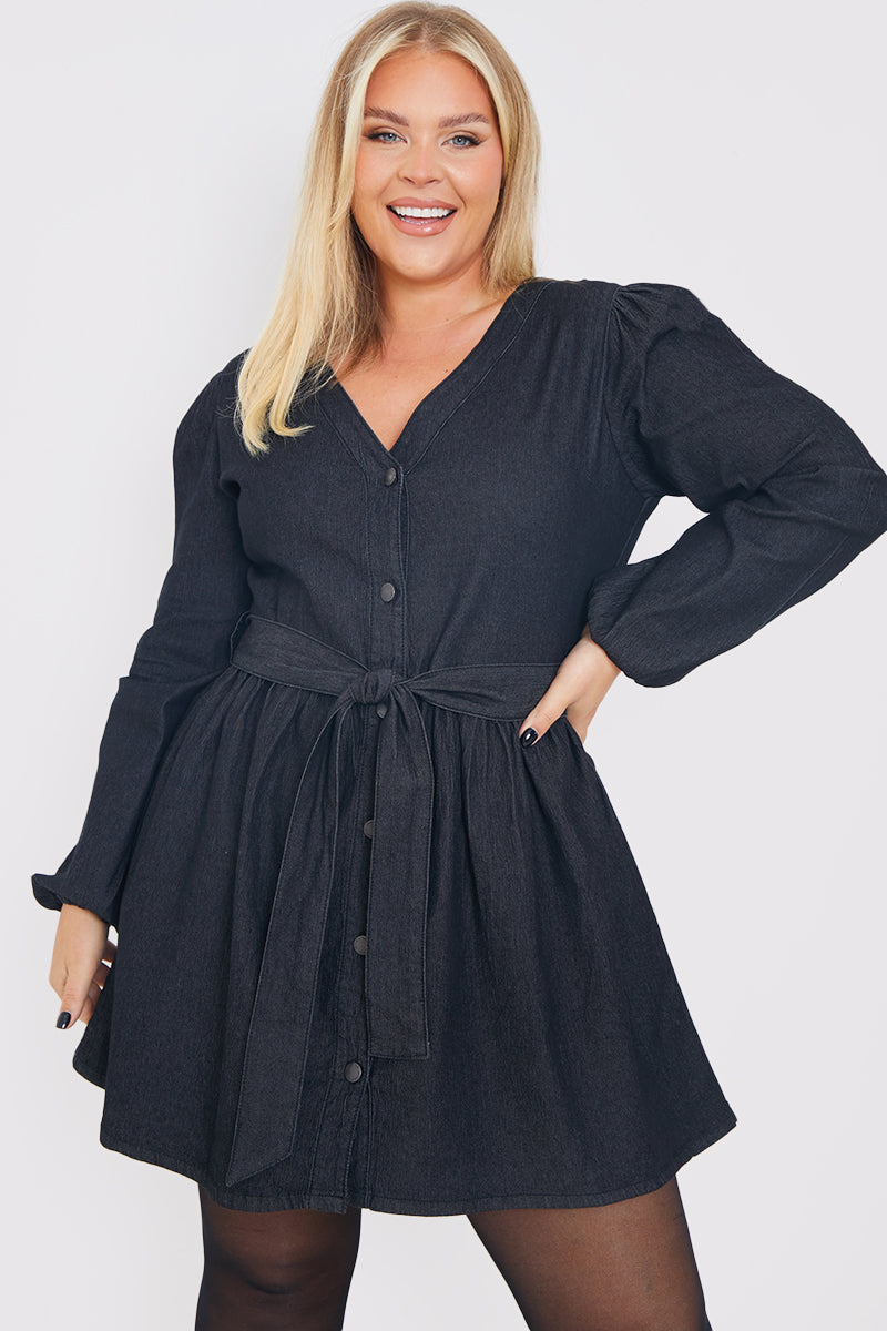 Denim Button Through Smock Dress