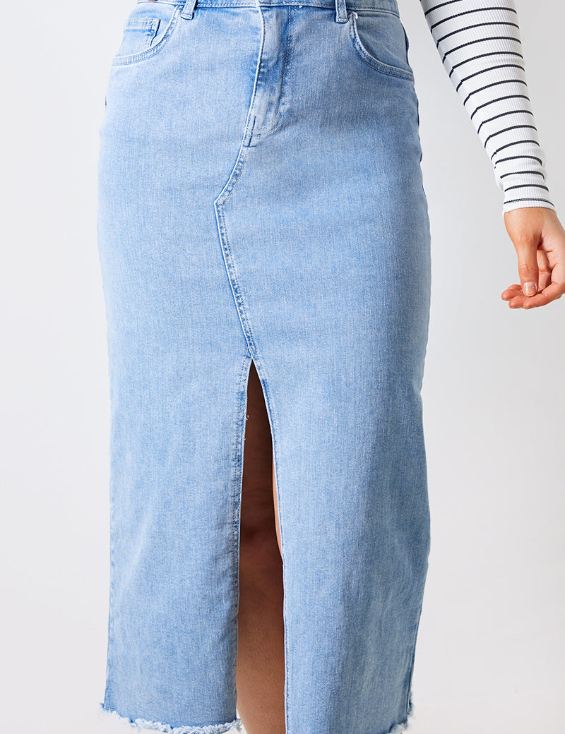 Denim Split Detail Midi Skirt