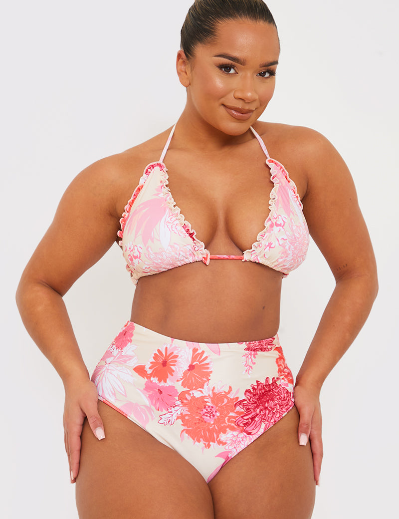 Floral Print High Waisted Bikini Bottom