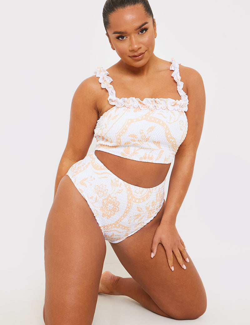 Scarf Print Shirred High Waisted Bikini Bottom