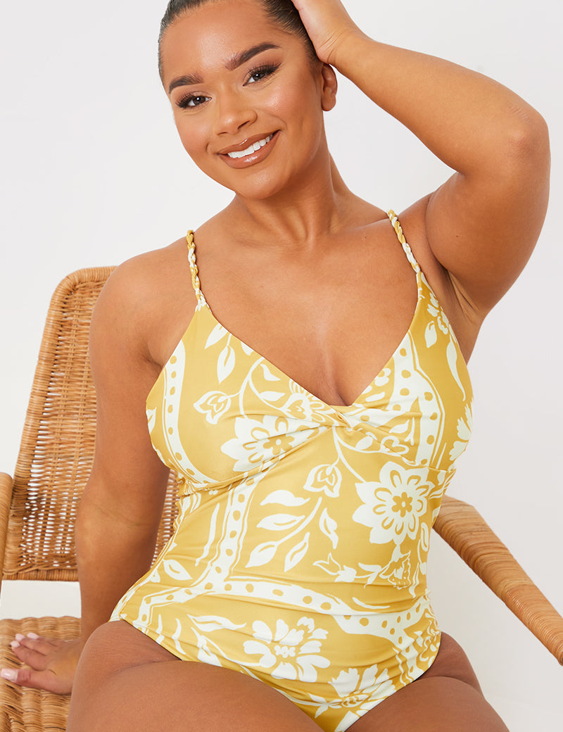 Scarf Print Twist Front Swimsuit