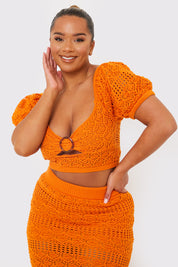 Crochet Puff Sleeve Crop Top