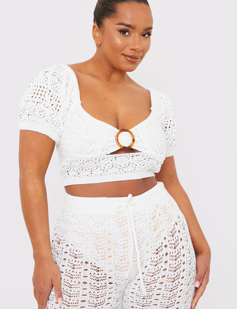 Crochet Puff Sleeve Crop Top