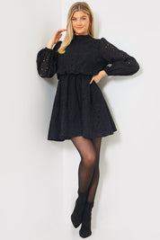 Broderie High Neck Frill Hem Mini Dress