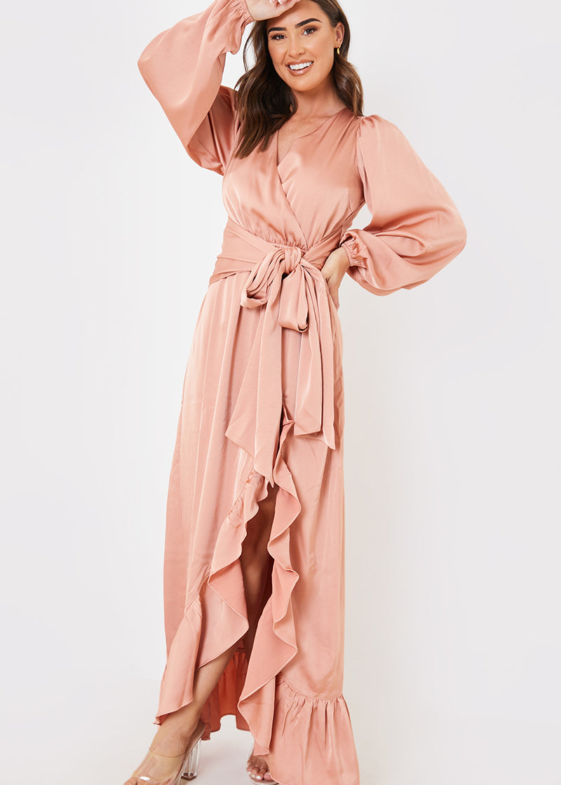 Satin Balloon Sleeve Maxi Dress
