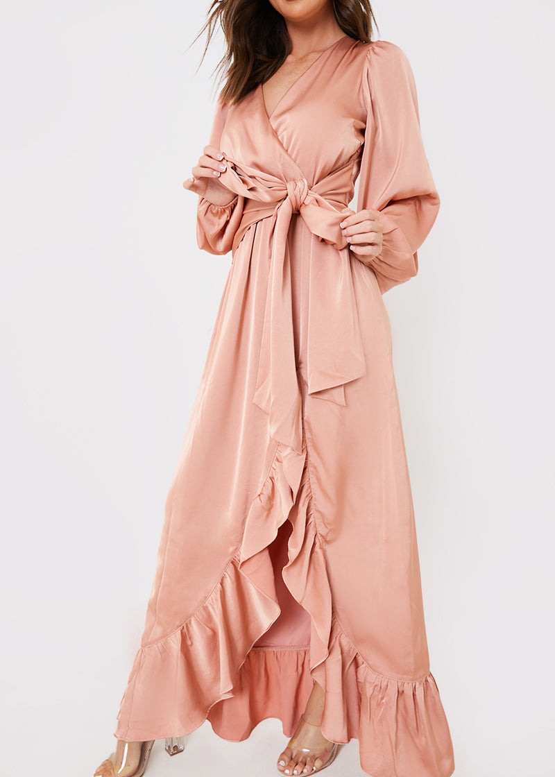 Satin Balloon Sleeve Maxi Dress