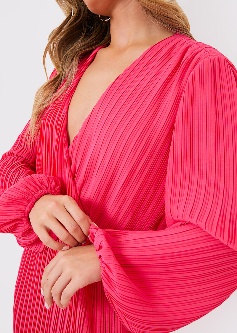 Plisse Ballon Sleeve Maxi Dress