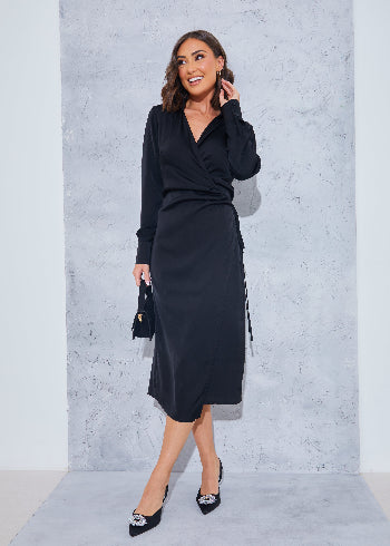 Wrap Collared Midi Dress
