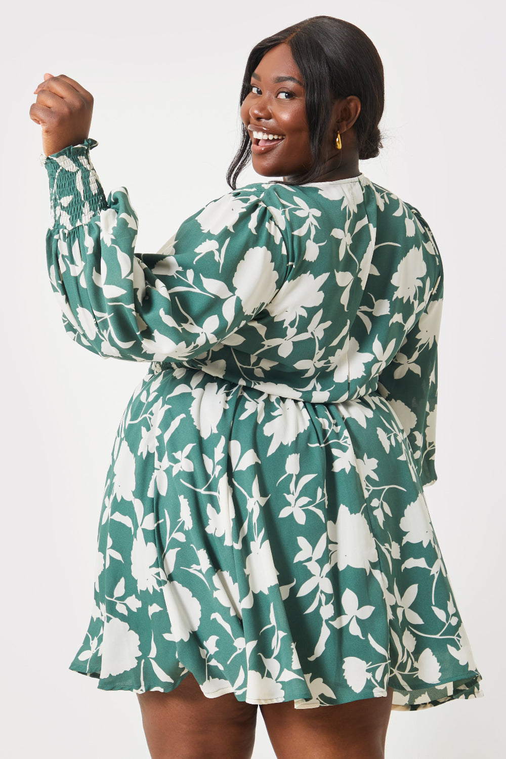 Floral Print Shirred Bodice Balloon Sleeve Mini Dress