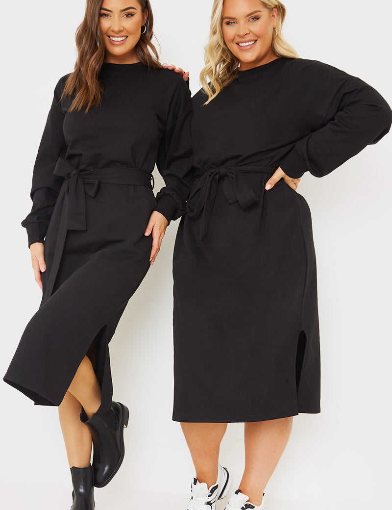 Belted Midi Sweater Dress 