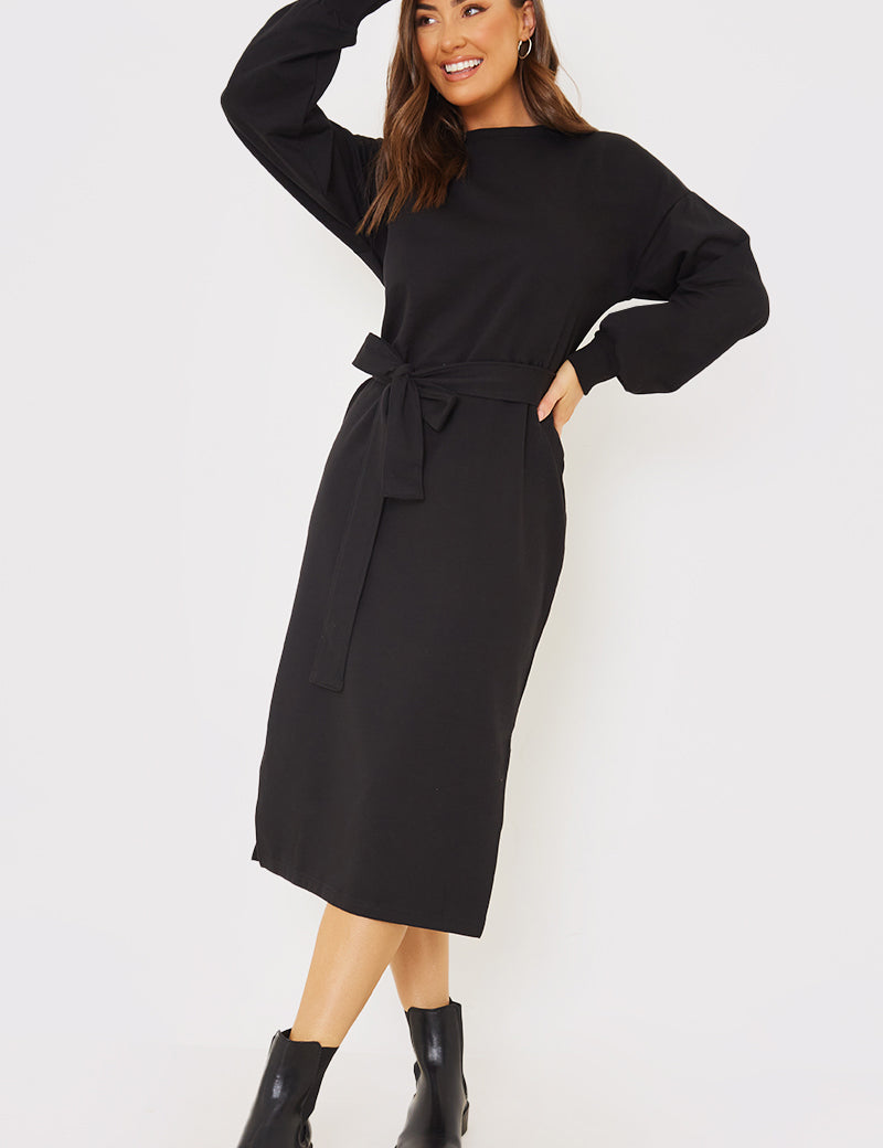 Belted Midi Sweater Dress 