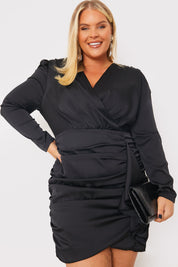Satin Ruched Drape Mini Dress