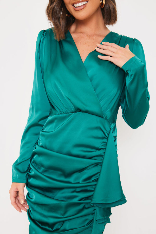 Satin Ruched Drape Mini Dress