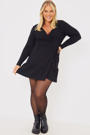 Wrap Neckline Long Sleeve Mini Dress