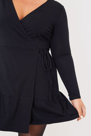 Wrap Neckline Long Sleeve Mini Dress