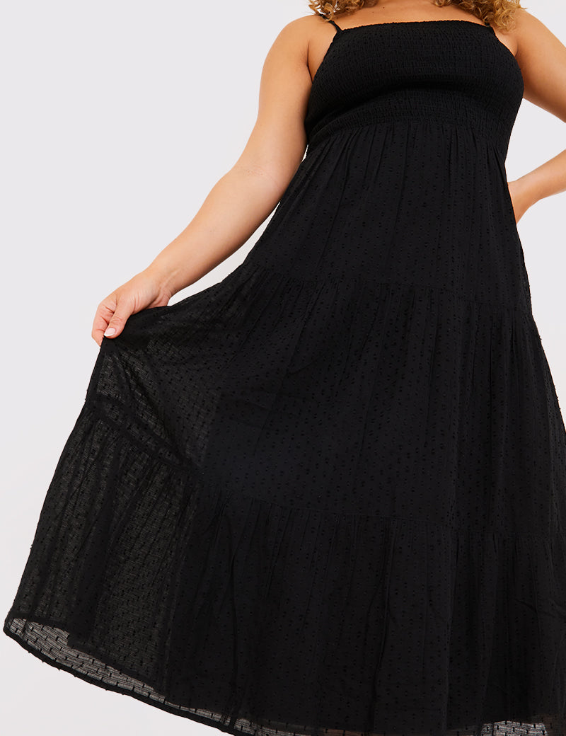 Textured Shirred Midaxi Dress