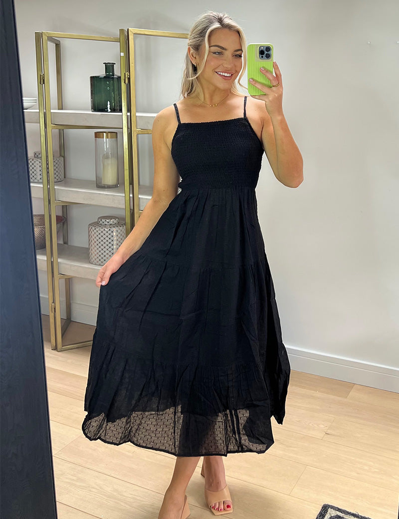 Textured Shirred Midaxi Dress