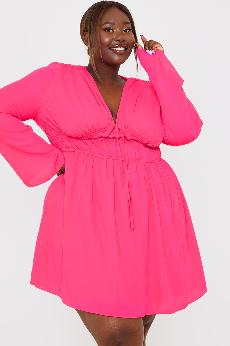 Tie Detail Plunge Skater Dress