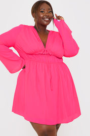 Tie Detail Plunge Skater Dress