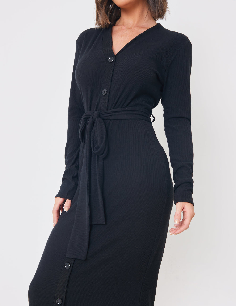 Ribbed Belted Midi Dress