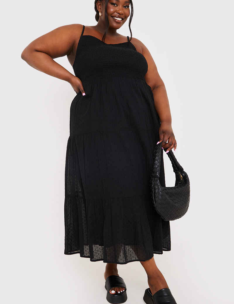 Textured Shirred Midaxi Dress