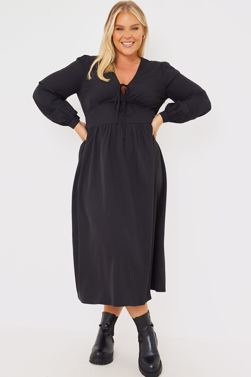 Tie Front Waist Detail Midi Dress