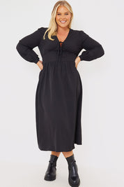 Tie Front Waist Detail Midi Dress
