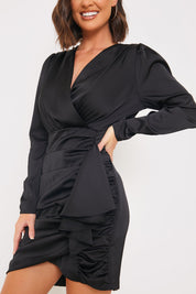 Satin Ruched Drape Mini Dress