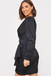 Satin Ruched Drape Mini Dress