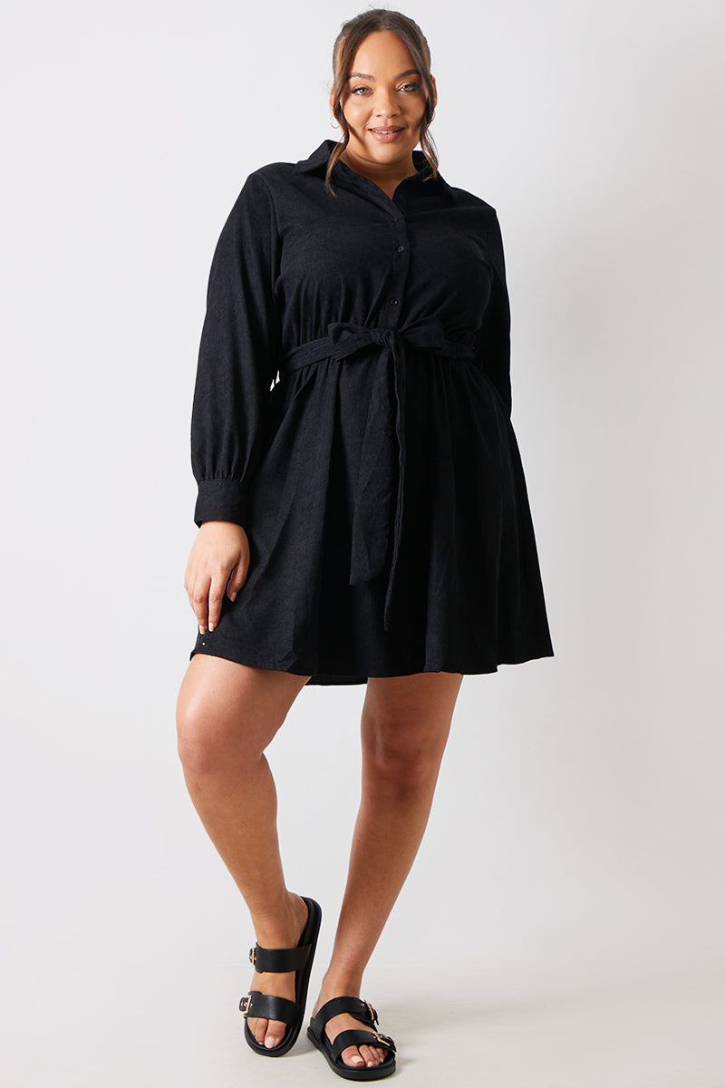 black corduroy shirt dress Black Cord Finchley Midi Shirt Dress