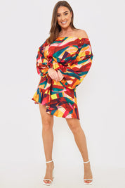 Contrast Bardot Frill Hem Skater Dress