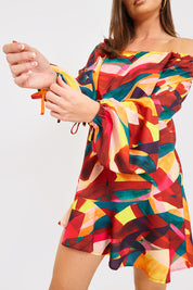 Contrast Bardot Frill Hem Skater Dress
