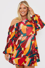 Contrast Bardot Frill Hem Skater Dress