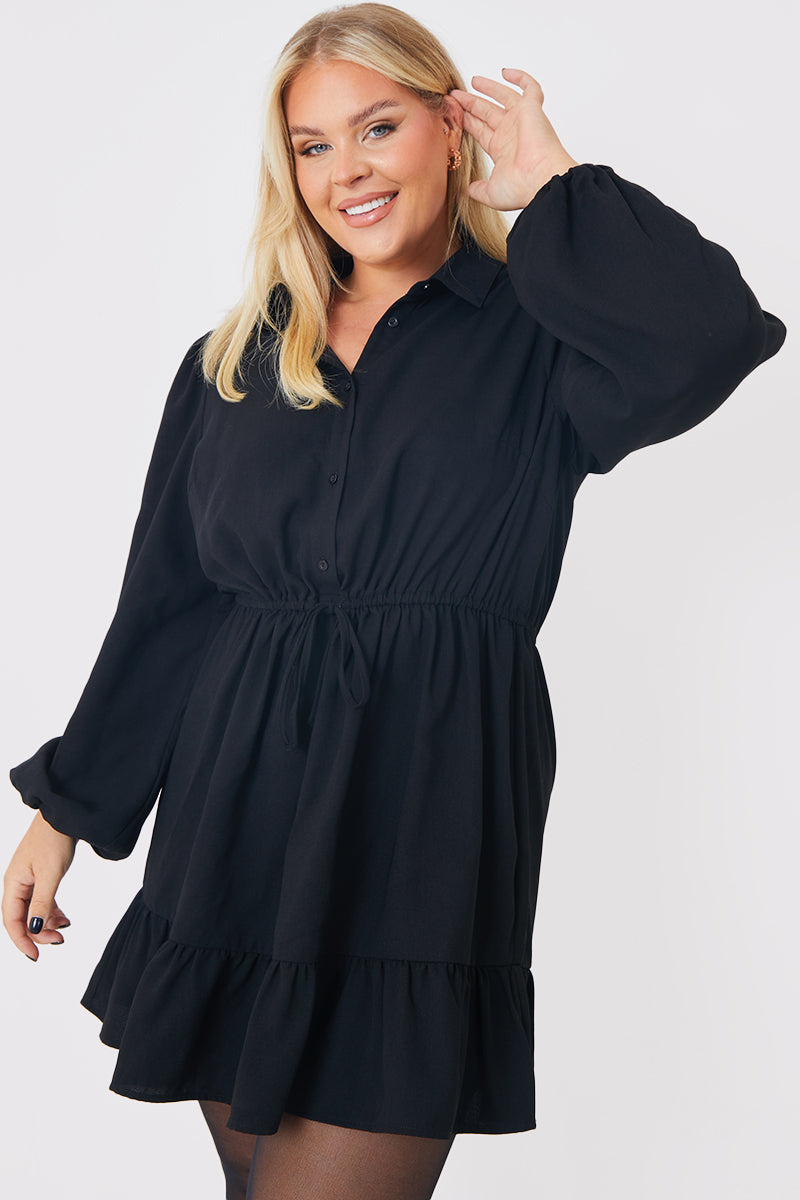 Ruffle Hem Mini Shirt Dress