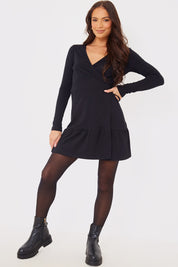 Wrap Neckline Long Sleeve Mini Dress