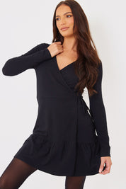 Wrap Neckline Long Sleeve Mini Dress
