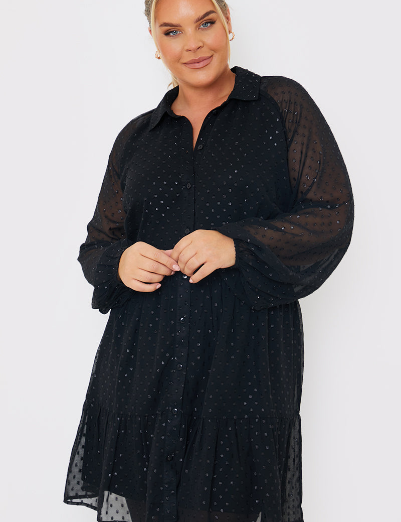 Metallic Dobby Collared Smock Dress