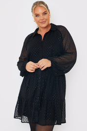 Metallic Dobby Collared Smock Dress