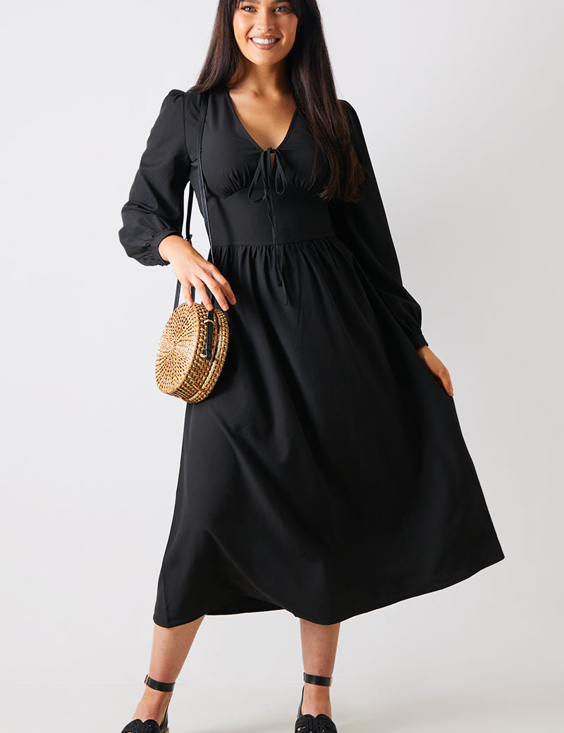 Tie Front Waist Detail Midi Dress