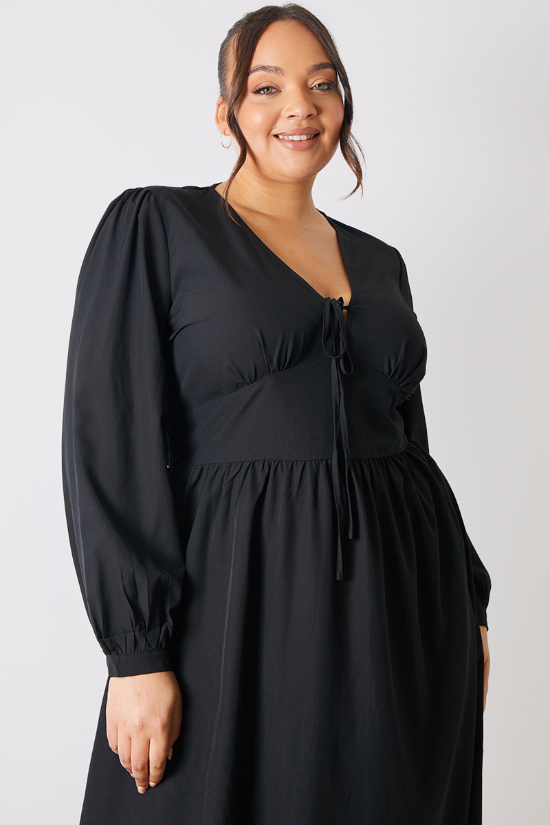 Tie Front Waist Detail Midi Dress