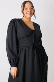 Tie Front Waist Detail Midi Dress