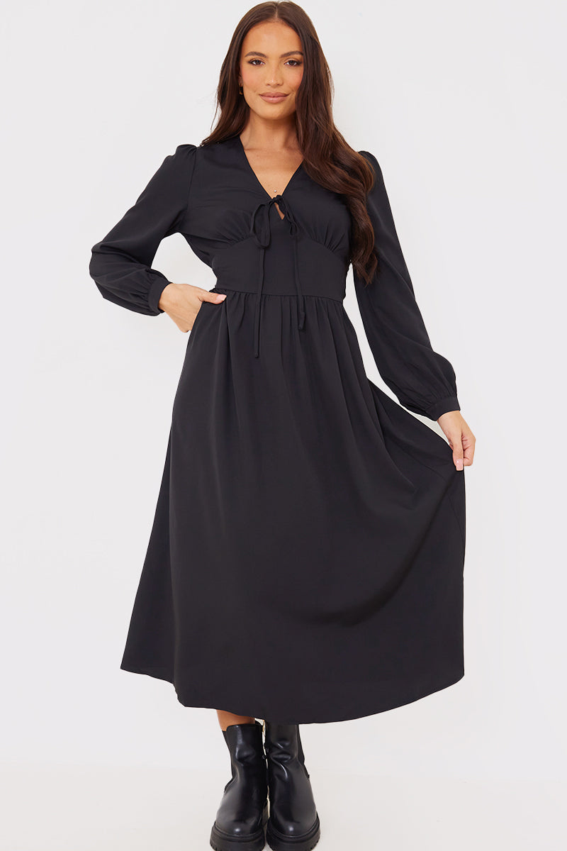 Tie Front Waist Detail Midi Dress