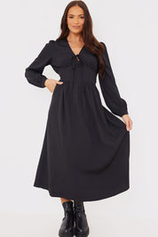 Tie Front Waist Detail Midi Dress