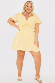Floral Embroidered Frill Detail Mini Dress