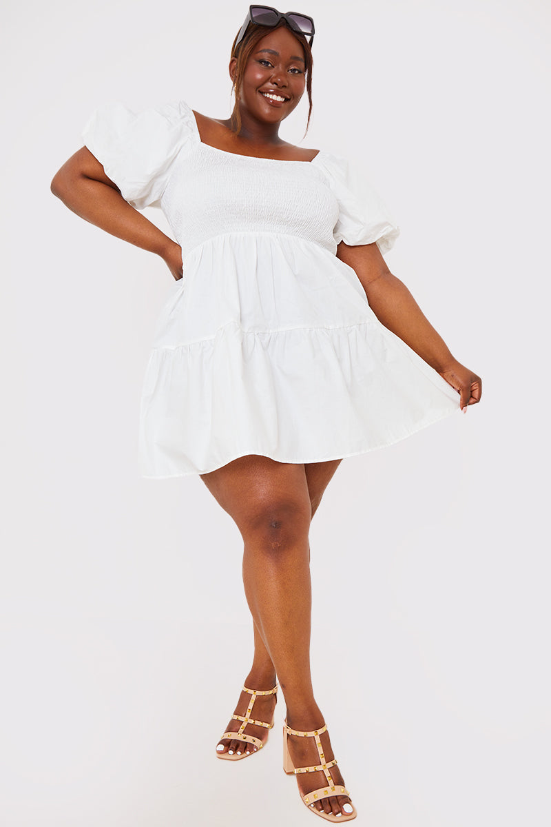 Cotton Poplin Shirred Bust Mini Dress