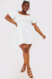 Cotton Poplin Shirred Bust Mini Dress