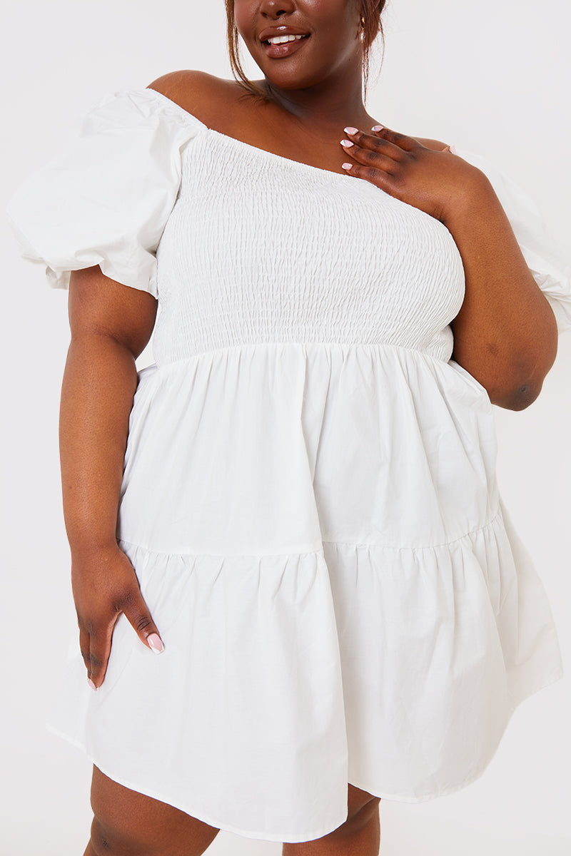 Cotton Poplin Shirred Bust Mini Dress