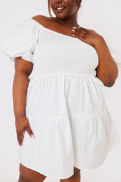 Cotton Poplin Shirred Bust Mini Dress