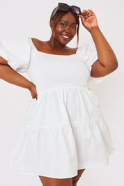 Cotton Poplin Shirred Bust Mini Dress