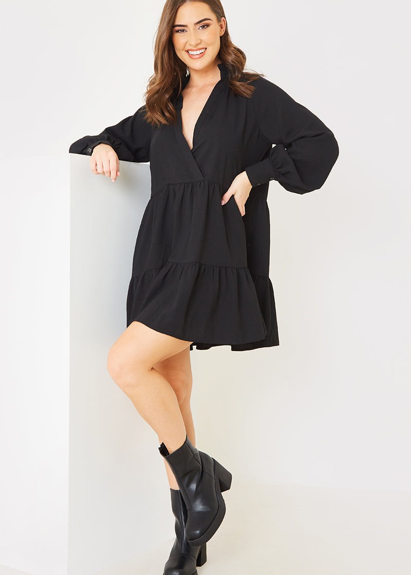 Wrap Front Smock Dress